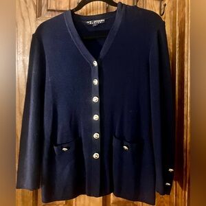 St. John Midnight Blue Cardigan with Gold Buttons